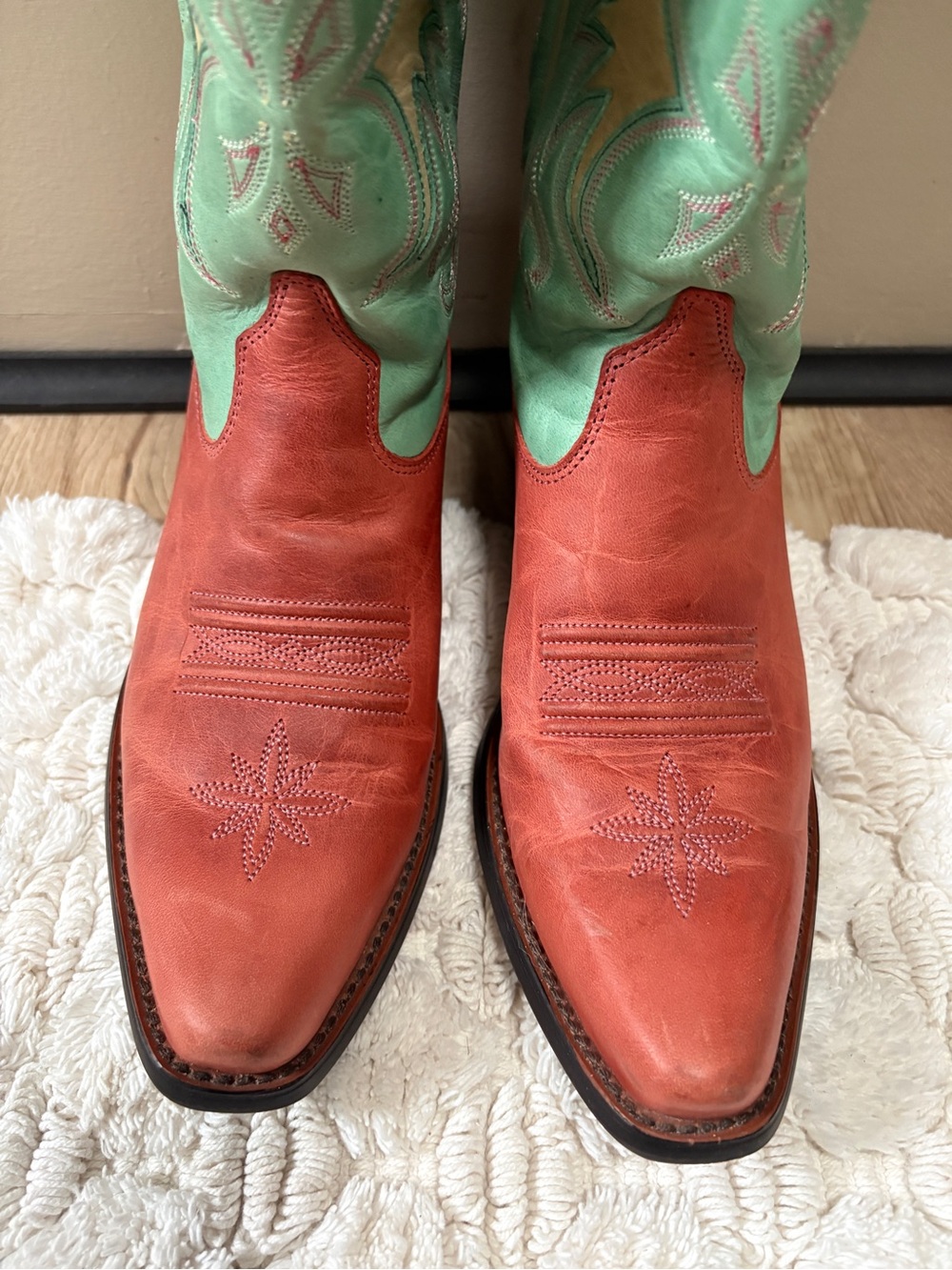 Ariat Women's Manzanita Western Boots Size 7.5 | Pink Green Leather Boho Cowgirl - Picture 11 of 14